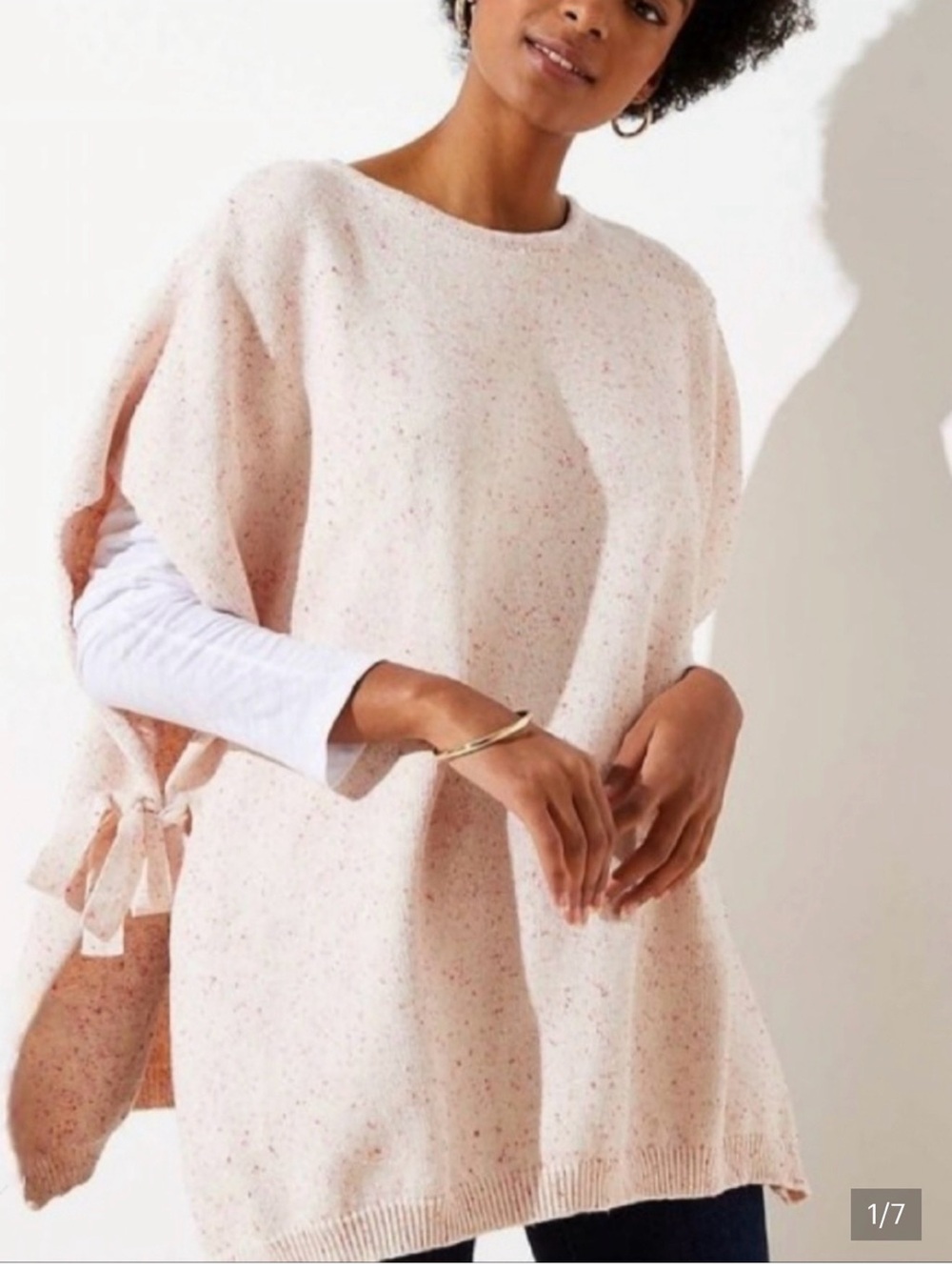 Soft Pink Speckled Tie-Side Knit Poncho Top -New
